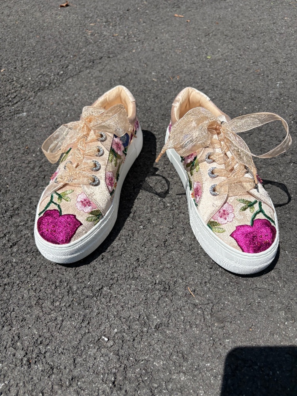 Betsey Johnson Blush Satin and Rhinestone Sneakers Sz 8